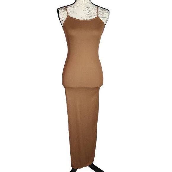 Rue 21 Ladies Size Small Brown Ribbed Long Bodycon Maxi Dress with Side Slit - Picture 1 of 5